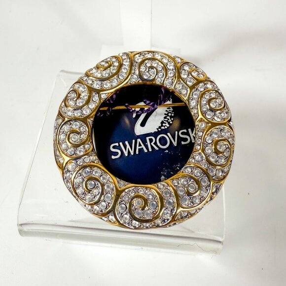 Swarovski Gold Tone Swirl Design Brooch & Clip-On Earrings Set Clear Crystals - Picture 2 of 8